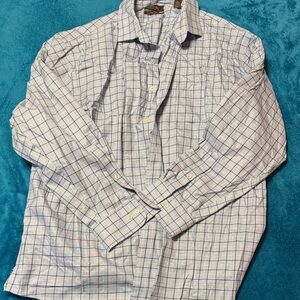Tasso Elba Men's White and Blue Plaid Shirt